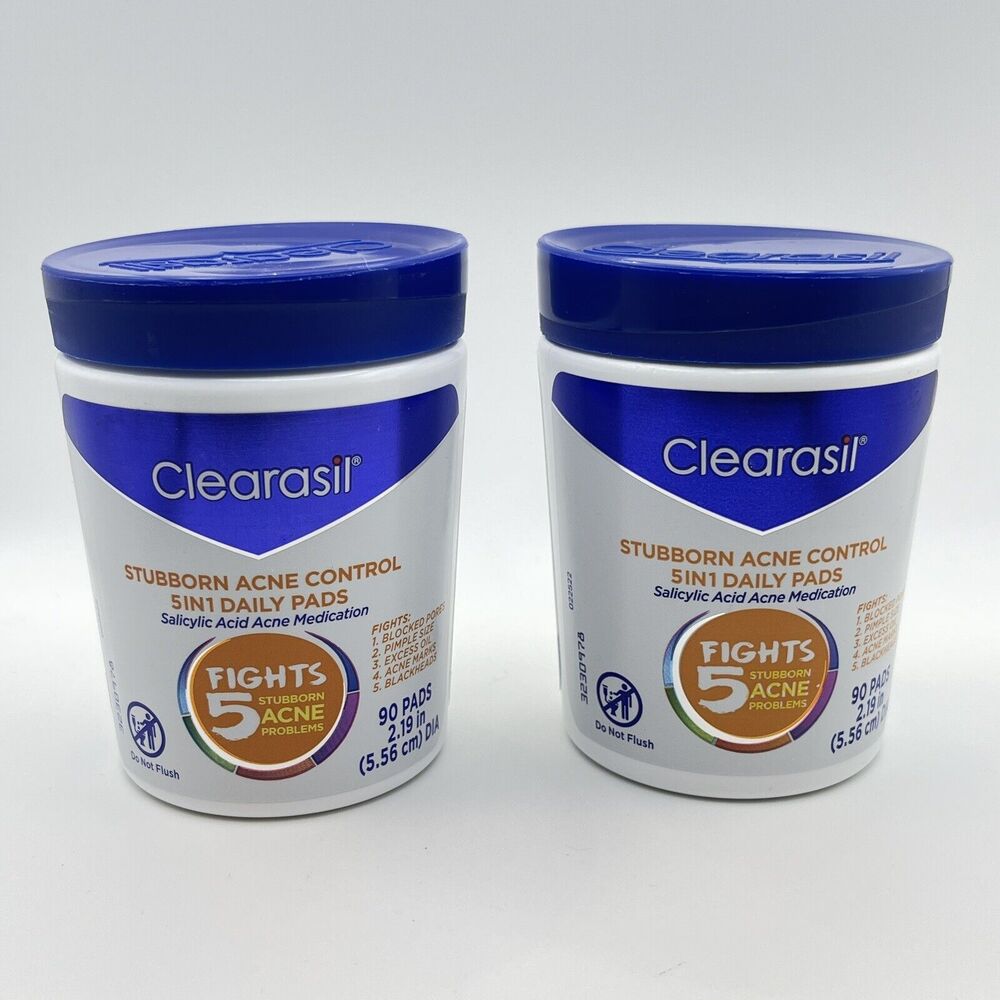 Clearasil Stubborn Acne Control  5 in 1 Daily Pads 90 Pads Each, Lot of 2